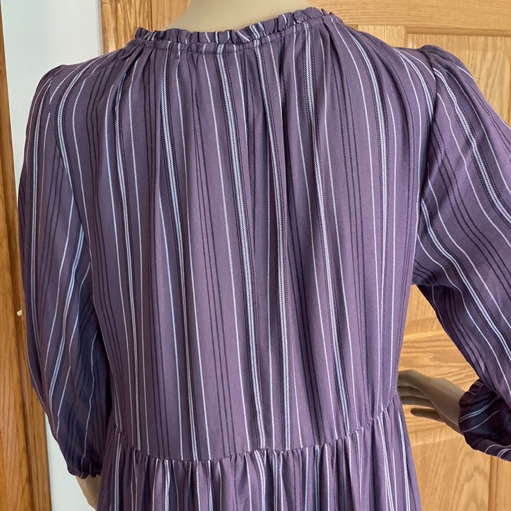 Isabel Maternity- plum striped, long sleeve maxi dress with side pockets - Picture 6 of 13